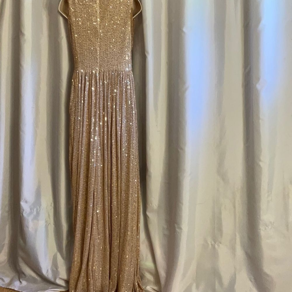 ALISA & LEO nude colored gown with gold to pinkish colored sequins all over 15JR - Picture 10 of 16